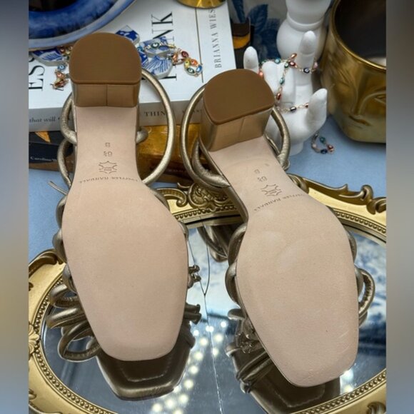 🆕 LOEFFLER RANDALL 🧿 NWOB Mikel Leather Bow Heel Sandal, Gold Leather - Sz 6.5 - Picture 14 of 16